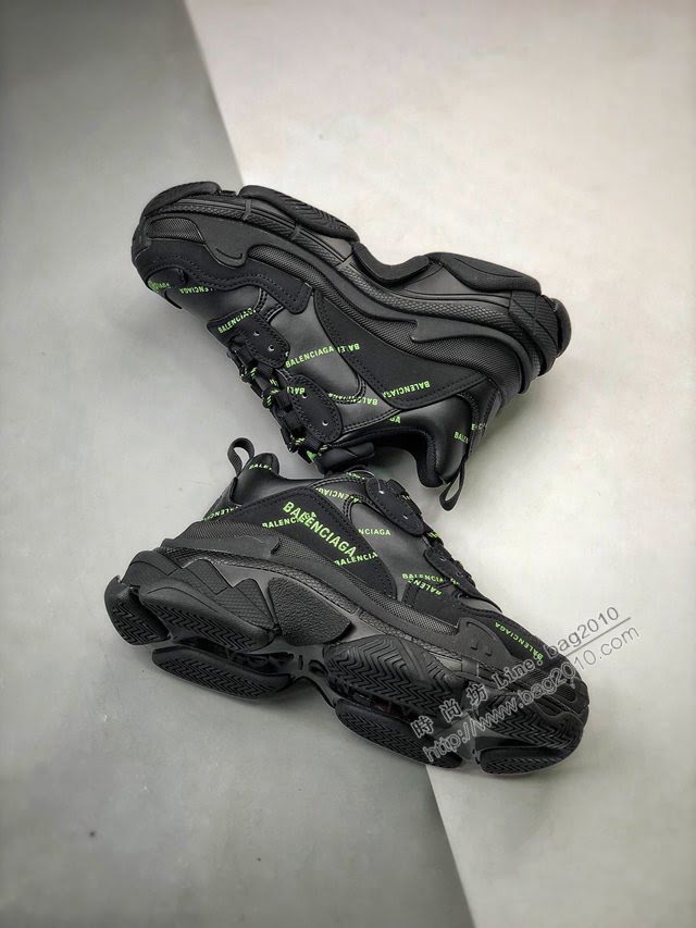 Balenciaga經典款男女鞋 巴黎世家頂級版本Triple S大底LOGO黑綠彈幕老爹鞋 Balenciaga情侶款老爹鞋  hdbl1210